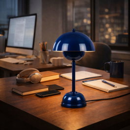 Opviq Lámpara de Mesa de Cuerpo Metálico Azul